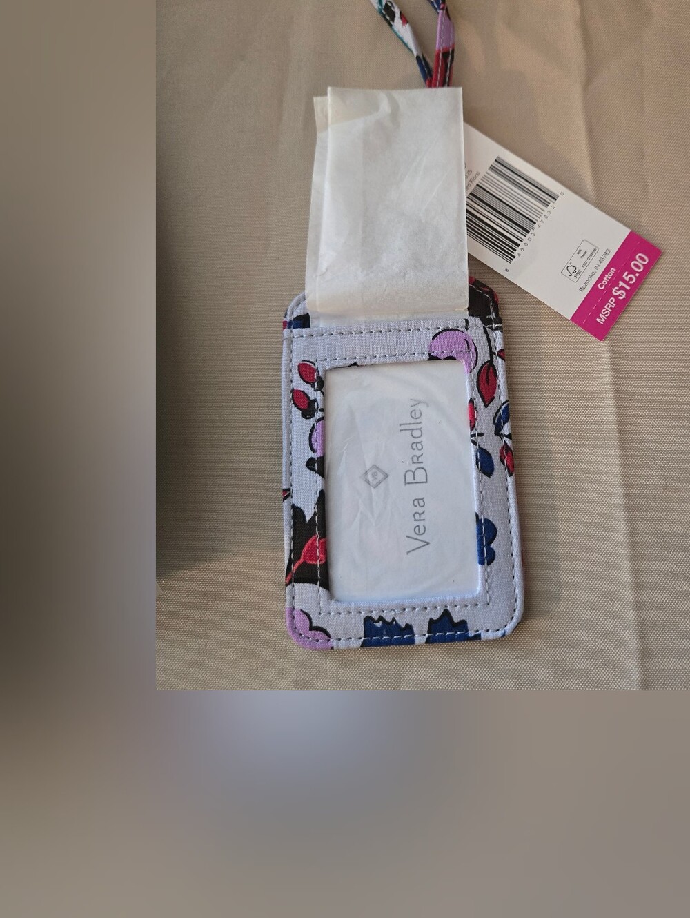 NWT Vera Bradley Zip ID Case & Wristlet Key Ring Floral Blue Multicolor - Picture 6 of 7